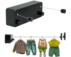 MTTProducts - Uittrekbare Waslijn - 42 m - Ideaal voor Balkon en Thuis - Zwart - Kledingdroger - Ruimtebesparend - Geschikt voor Diverse Omgevingen