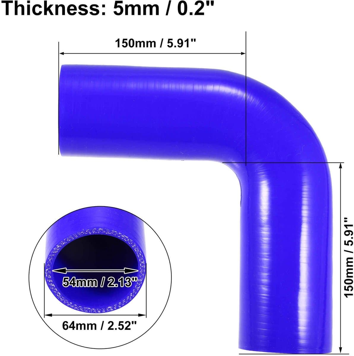 Dailygoods- Silicone Slang 90 Graden Elleboog - Universeel - Binnendiameter 54 mm - Lengte 150 mm - Zwart/Blauw - Duurzaam Materiaal - Koelslang — afbeelding 1