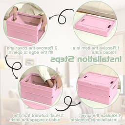 Grote Vouwbare Opbergmand met Handvat en Deksel voor Kasten, Boekenkasten en Badkamer - 30 x 21 x 16.5 cm (Roze) — thumbnail 3