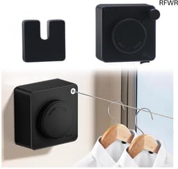 Uitschuifbare waslijn, 4,8 m, niet doorhangend, intrekbare waslijn, wandmontage, roestvrij stalen touw, intrekbare kledinglijn, drogen van kleding, Waslijn voor balkon, hotel, waskamer — thumbnail 1