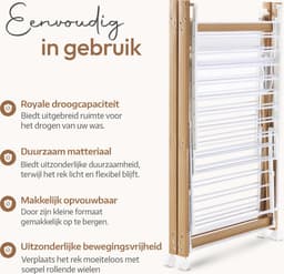 Meisterhome® - Wit - Groot Droogrek - Droogtoren - op wieltjes - inklapbaar – 30 meter droog lengte – Extra stevig en licht – Wasrek – Tot 25 kg wasgoed — thumbnail 4