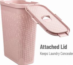 Slanke wasmand met deksel - 40L - roze - kunststof — thumbnail 5