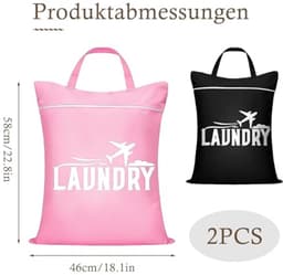 Ultiluxe® Waszakken - 2 Stuks - Reis Waszak - Schone en Vuile Was Tas - Wastas voor volwassenen en kinderen - Waterafstotend - Met Rits - Roze/zwart — thumbnail 5
