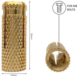 100x Messing Drop-in Ankers M8 x 28mm voor Beton en Metselwerk — thumbnail 3