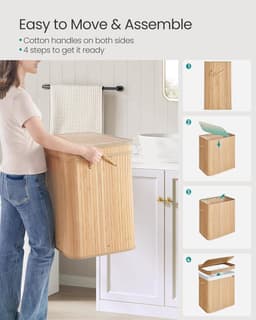 Hoppa! Wasmand - Natuurlijk Beige - Bamboe - Katoen En Polyester - Metalen Frame - 41.5 x 62.5 x 61 cm (B x D x H) — thumbnail 3