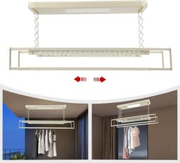 Elektrisch Droogrek - Plafond Drooglift - Was Drogen - Afstandsbediening LED - 138 x 37 cm - Wit — thumbnail 4