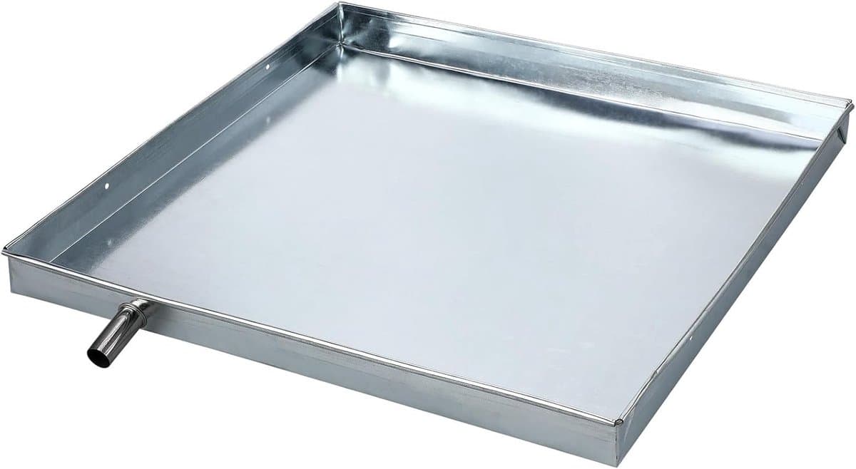 Lekbak Met Afvoer - Opvangbak Condenswater - Apparaten Beschermen - Verzinkt Ijzer Constructie - 40x40x3 Cm - Zilverkleurig — afbeelding 1