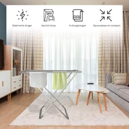 VH Supplies®Elektrisch Droogrek - Verwarmd Droogrek - Wasrek - 8 Stangen - 63 x 95 x 74 cm — thumbnail 2