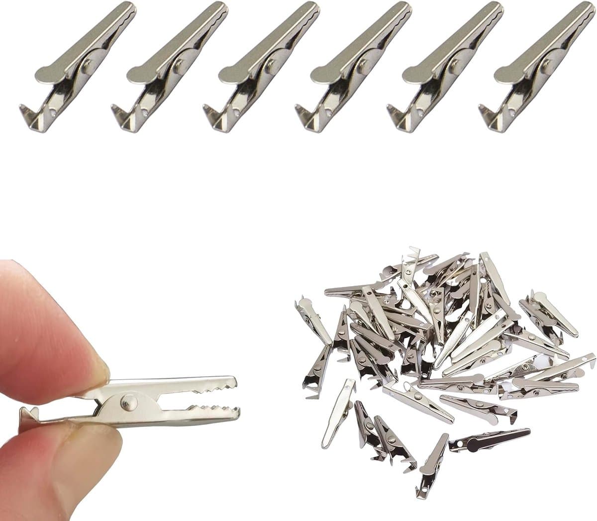 50 Stuks Mini Metalen Alligator Clips Batterij Testkabels Zilverkleurig — afbeelding 1