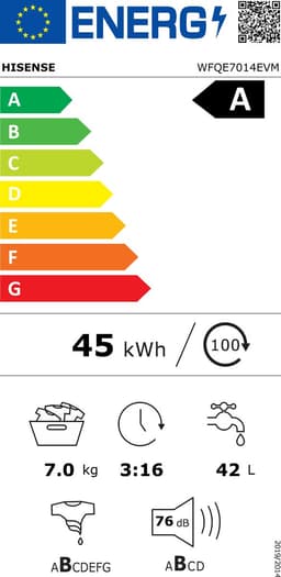 Hisense WFQE7014EVM wasmachine Voorlader 12 kg 1400 RPM Wit — thumbnail 2