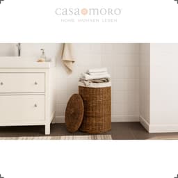 Wasmand met deksel – Rieten wasmand – 75 l – Opbergmand — thumbnail 5