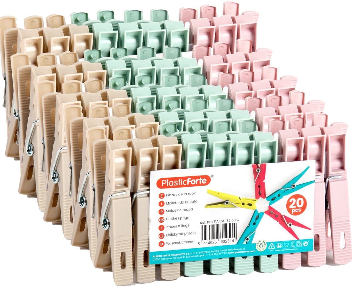 Plasticforte Wasknijpers - 100x stuks - pastel kleuren mix - kunststof - 7 cm - Was ophangen — afbeelding 1