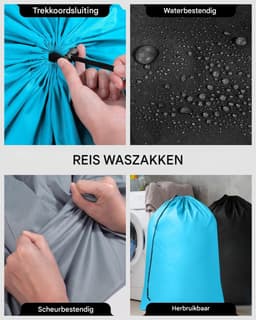 Trekkoordtas - S - 3 stuks - 90*60CM - 3 kleuren - Waterdicht - Stofdicht - Sluiting met trekkoord - Scheurvast - Herbruikbaar - Opbergtas - Reistas - Tas voor natte kleding - Schoenentas - Waszak voor op reis — thumbnail 2