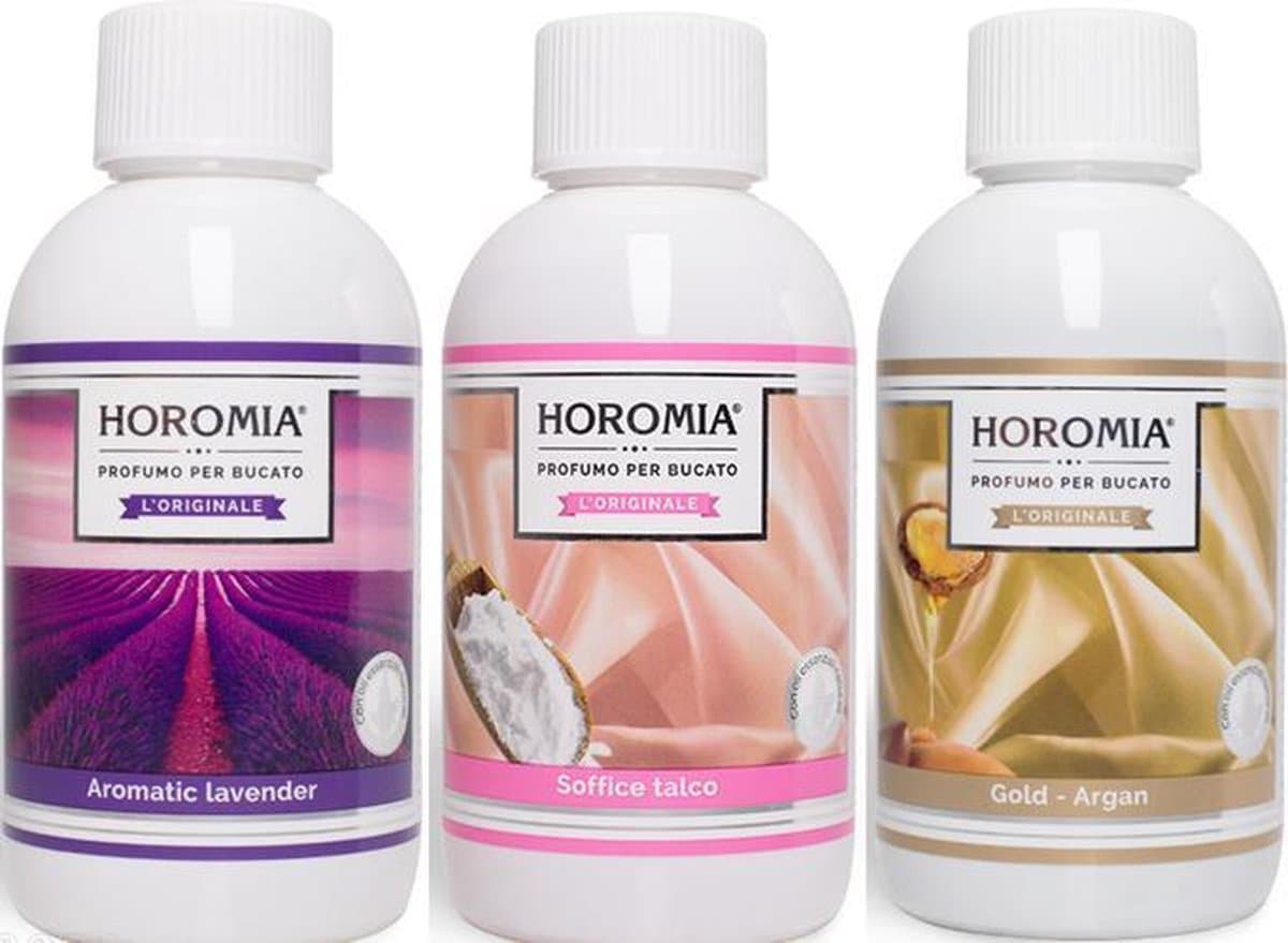 Wasparfum Horomia | set 3 x 250 ml Aromatic lavender, Soffice talco, Gold argan — afbeelding 1
