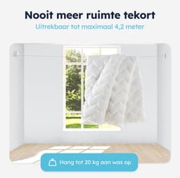 ENISTO® Waslijn - Uittrekbare waslijn - Enkele lijn - 4,2 meter - Wit - Alternatief droogrek - Wanddroogrek - Waslijndraad uittrekbaar - Roldrooglijn - Wasdraad - Ruimtebesparend - Met of Zonder boren — thumbnail 3
