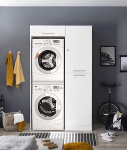 Wasmachine kast en linnenkast met bovenkast - Wasmachine kast en droger kast - Wasmachine ombouw - Wasmachine meubel - Wit — thumbnail 1