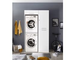 Wasmachine kast en linnenkast met bovenkast - Wasmachine kast en droger kast - Wasmachine ombouw - Wasmachine meubel - Wit — afbeelding 1