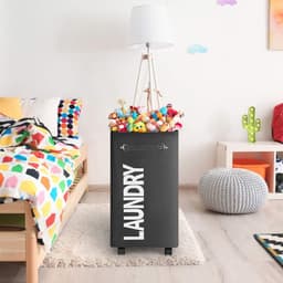 Opvouwbare wasmanden met wiel, 74 liter, large opvouwbare wasmanden, right-height, waterproof, opvouwbare wasmanden met wiel, praktische wasmanden (zwart o2) — thumbnail 2