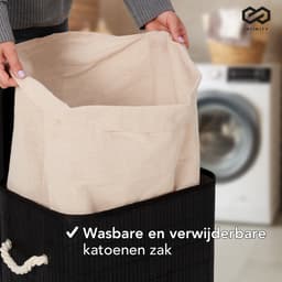 Infinity Goods Wasmand met Deksel Zwart - Bamboe - Wassorteerder - Wasbare katoenen waszak - Handvatten - 72 Liter - Zwart — thumbnail 3