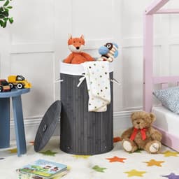 Bamboe Wasmand Curly - 55 Liter - Grijs - Incl. Waszak & Deksel — thumbnail 4