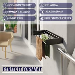 Movela® Wanddroogrek - Wanddroogrek - Droogrek Inklapbaar - Wasrek Hangend - Wasrek muur - Kledingstang - Wasrek Ophangbaar - Inklapbaar - Zwart — thumbnail 3