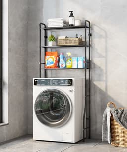 Wasmachine opbergrek zwart - Badkamerrek - Wasmachine ombouw - Opbergrek voor wasmachine - Wasmachine kast - Wasmachine meubel met 3 schappen - 26.5 x 66.5 x 155cm — thumbnail 1
