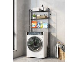 Wasmachine opbergrek zwart - Badkamerrek - Wasmachine ombouw - Opbergrek voor wasmachine - Wasmachine kast - Wasmachine meubel met 3 schappen - 26.5 x 66.5 x 155cm — afbeelding 1