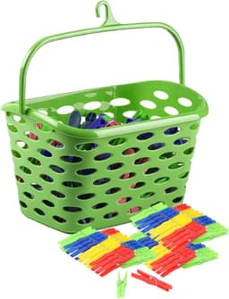 Plasticforte Wasknijpers ophang mandje/bakje - groen - met 72x plastic knijpers — thumbnail 1