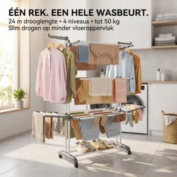 Droogrek Staand - Inklapbaar Wasrek met Wielen - Droogtoren 4 Lagen - 24 Meter Drooglengte - 50 kg Draagvermogen — thumbnail 3