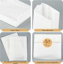Papieren Zakjes voor Levensmiddelen - Wit - 11 x 16 cm - Kraftpapier met Stickers - Voor Verjaardagen en Feesten — thumbnail 4