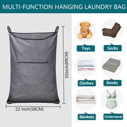 Wasmand, hangende wasmand met ophanghaken, ruimtebesparende badkamer boven de deur waszak (geliefd Heather Grey, 2 stuks) — thumbnail 3