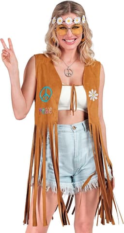 Party Fashion - Hippiekostuum voor dames, franjes, bruin, festivaloutfit — thumbnail 1