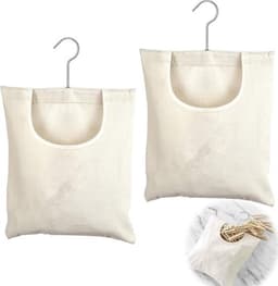 Wasknijperzakken 27 x 32 cm met beugel - Linnen tas om op te hangen - Herbruikbare organizer voor badkamer of garderobe (Beige) — thumbnail 1