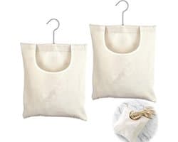 Wasknijperzakken 27 x 32 cm met beugel - Linnen tas om op te hangen - Herbruikbare organizer voor badkamer of garderobe (Beige)