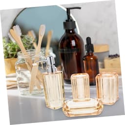 1set Badkameraccessoires Luxe Transparante Zeepdispenser Tandenborstelhouder Mondspoelbekertje Zeepschotel Champagnegoud Voor Thuis of Hotel — thumbnail 4