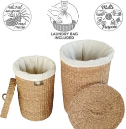 Ronde wasmand met deksel – zeegras – set van 2 – 38 en 75 l – naturel — thumbnail 5
