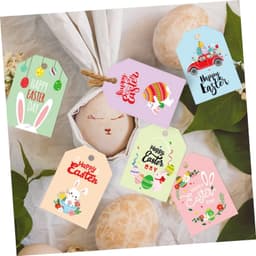 1set Paaslabels Duurzame Papieren Hangtags Met Touw Voor Feestelijke Decoratie Voor Paasfeest Inclusief Katoenen Jute Touwen — thumbnail 3
