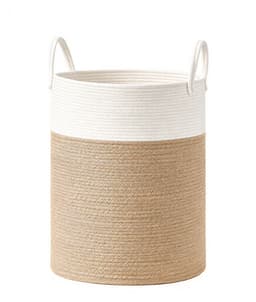 Opbergmand 80L, Wasmand 40x40x60 cm Wit Grijsbruin, Katoenen Katoenkoord Mand met Handgrepen, Grote Wasmand voor Kinderen en Gezin, Wasmandje Speelgoedmand Dekkenmand Kledingmand voor Woonkamer Slaapkamer Kinderkamer — thumbnail 1