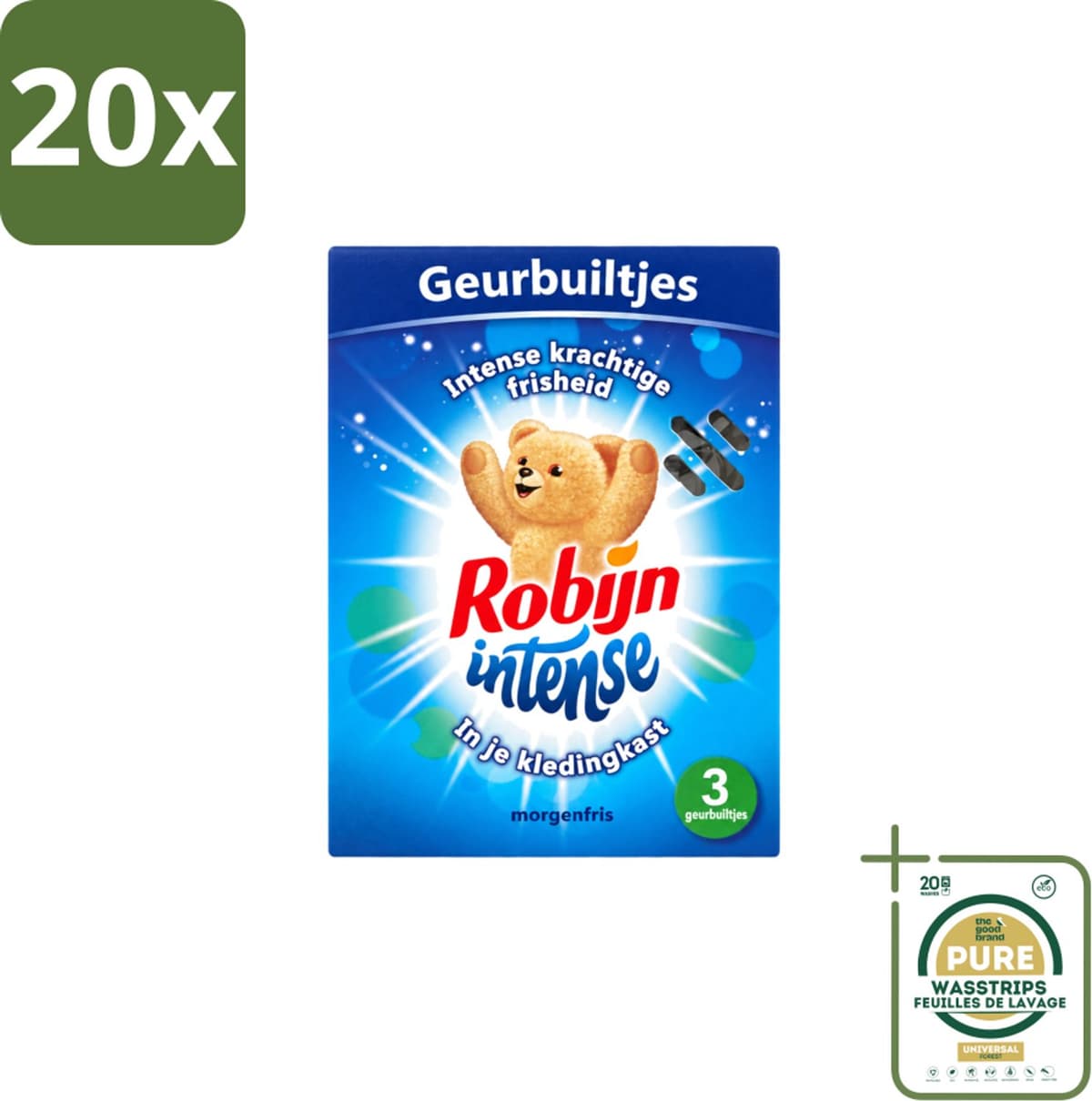 20 x Robijn - Intense - Geurbuiltjes - Langdurige Geur - Intense Frisheid - 3 Geurbuiltjes - Wasstrips - Geur In Kleding - Langdurige Geur - Frisse Geur - Geurbuiltjes - Kledingkast Geur — afbeelding 1