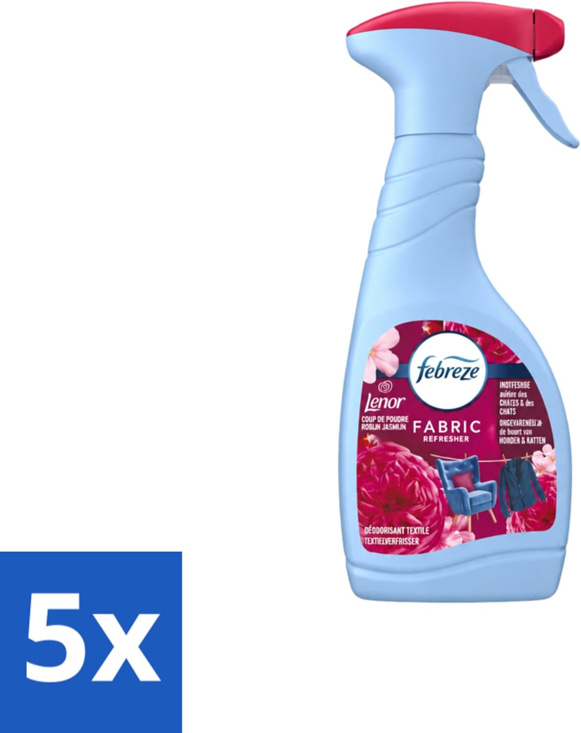 5 x Febreze – Textielspray – Robijn Jasmijn – 500 ml - Voordeelverpakking - 5 stuks — afbeelding 1
