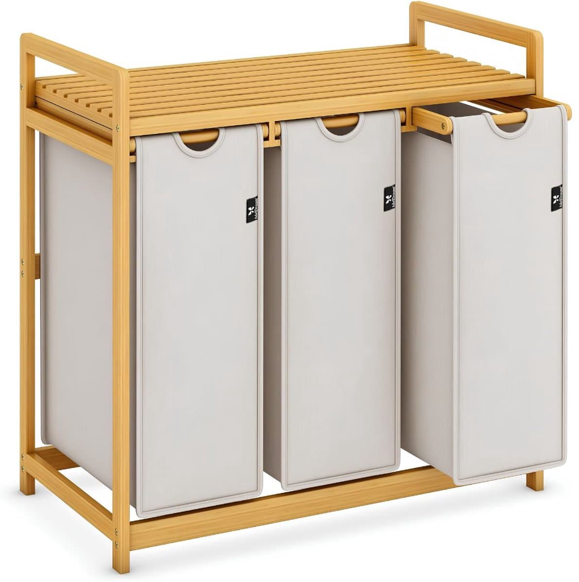 SP® Wasmand - 150L - Wasmand 3 Vakken - Wassorteerder - Lichtgrijs - 81cm x 42cm x 80cm — afbeelding 1