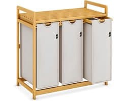 SP® Wasmand - 150L - Wasmand 3 Vakken - Wassorteerder - Lichtgrijs - 81cm x 42cm x 80cm