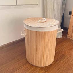 Pepco Bamboe Wasmand met Deksel – 40 Liter – Ronde Wasgoedmand met Uitneembare Waszak en Handgrepen – 34 x 45 cm – Naturel — thumbnail 4