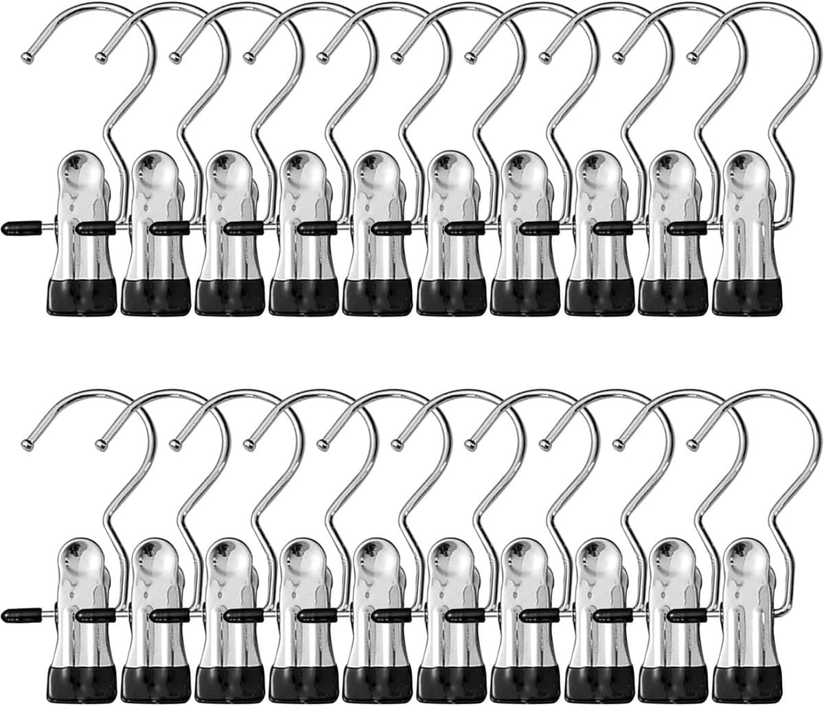 Thijox - 20 Stuks Wasknijpers Roestvrij Staal Antislip 360 Graden Draaibaar Hangers voor Laarzen, Broeken, Schoenen en Handdoeken - Zwart — afbeelding 1