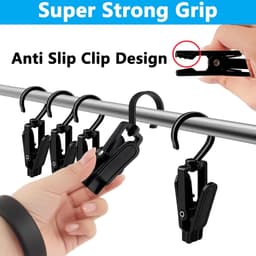 10-delige set - Wasknijperclips - Draaibare wasknijpers - Met cliphaken - Draaibaar haakontwerp - Stevig en duurzaam - Te gebruiken voor het ophangen van sokken, kleding, dekens, gordijnen, handdoeken, gereedschap, enz. - 10,5*1,8 cm - Zwart — thumbnail 5