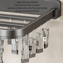 Wandgemonteerd sokkenrek voor balkon, aluminium sokkenrek voor huishoudelijk gebruik met zachte rubberen veerklemmen, geschikt voor het drogen van sokken, handdoeken en ondergoed - grijs - 26 klemmen — thumbnail 2