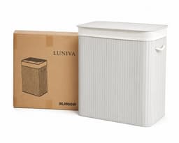Luniva Wasmand 3 Vakken 150L - Wassorteerder met Deksel - Inclusief 3 Uitneembare Waszakken - Opvouwbaar - Bamboe - Lichtgrijs — thumbnail 5