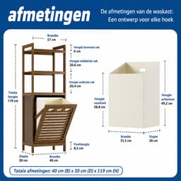 Wasmand Kast - Badkamerkast met 3 Planken - Bruin - Bamboe — thumbnail 2