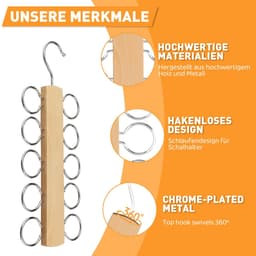 Dailygoods- Sjaalhanger Massief Hout - Sjaalhouder - Kastorganizer - Ruimtebesparend - 10 Ringen - Hoogwaardige Materialen — thumbnail 2
