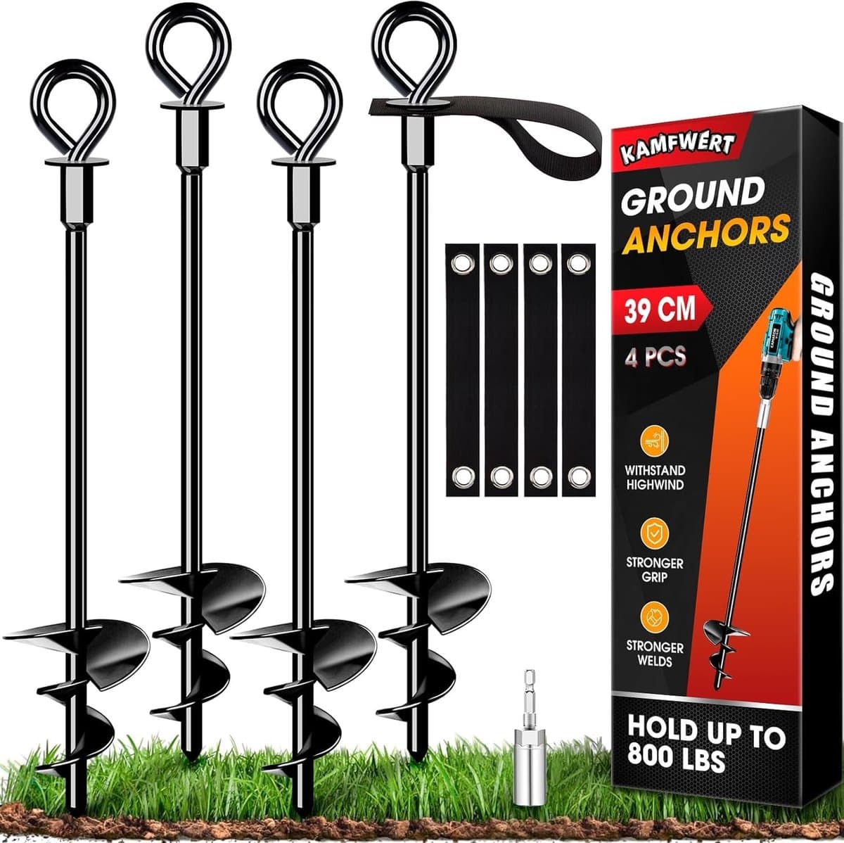 Grondanker - Zwart - Set van 4 - Met Riemen - Voor Trampolines en Tenten — afbeelding 1